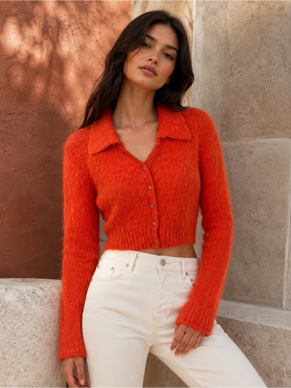 ALLSAINTS NWT Lava Red Alpaca Blend Cropped Cardigan, Size M